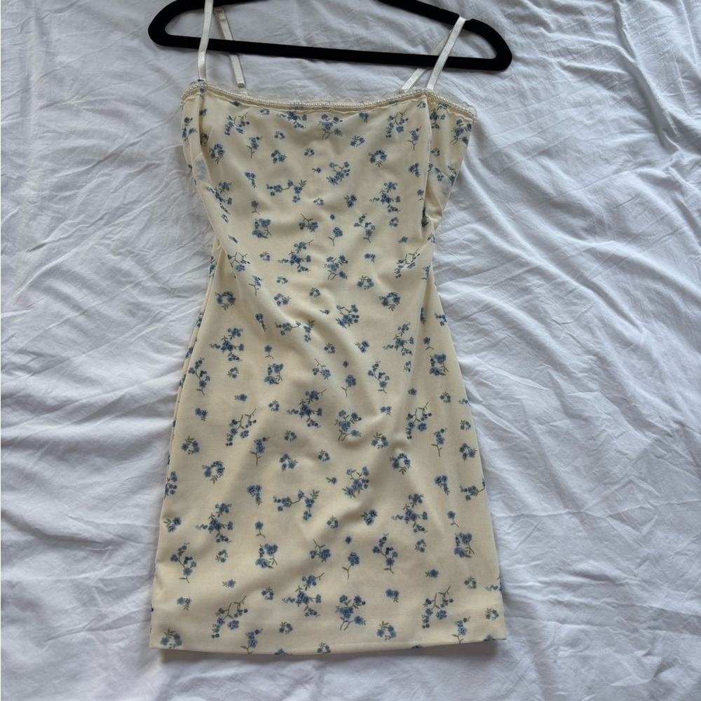 Danielle Guizio Cream and Blue Floral Mini Dress